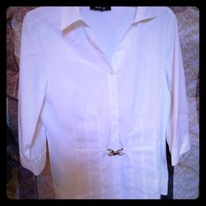Ladies V Neck Blouse w/ Buckle Accent